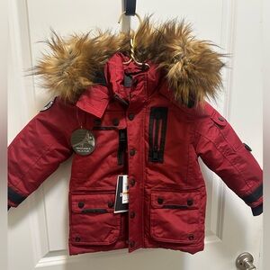 DKNY Red Fur-Trimmed Winter Jacket